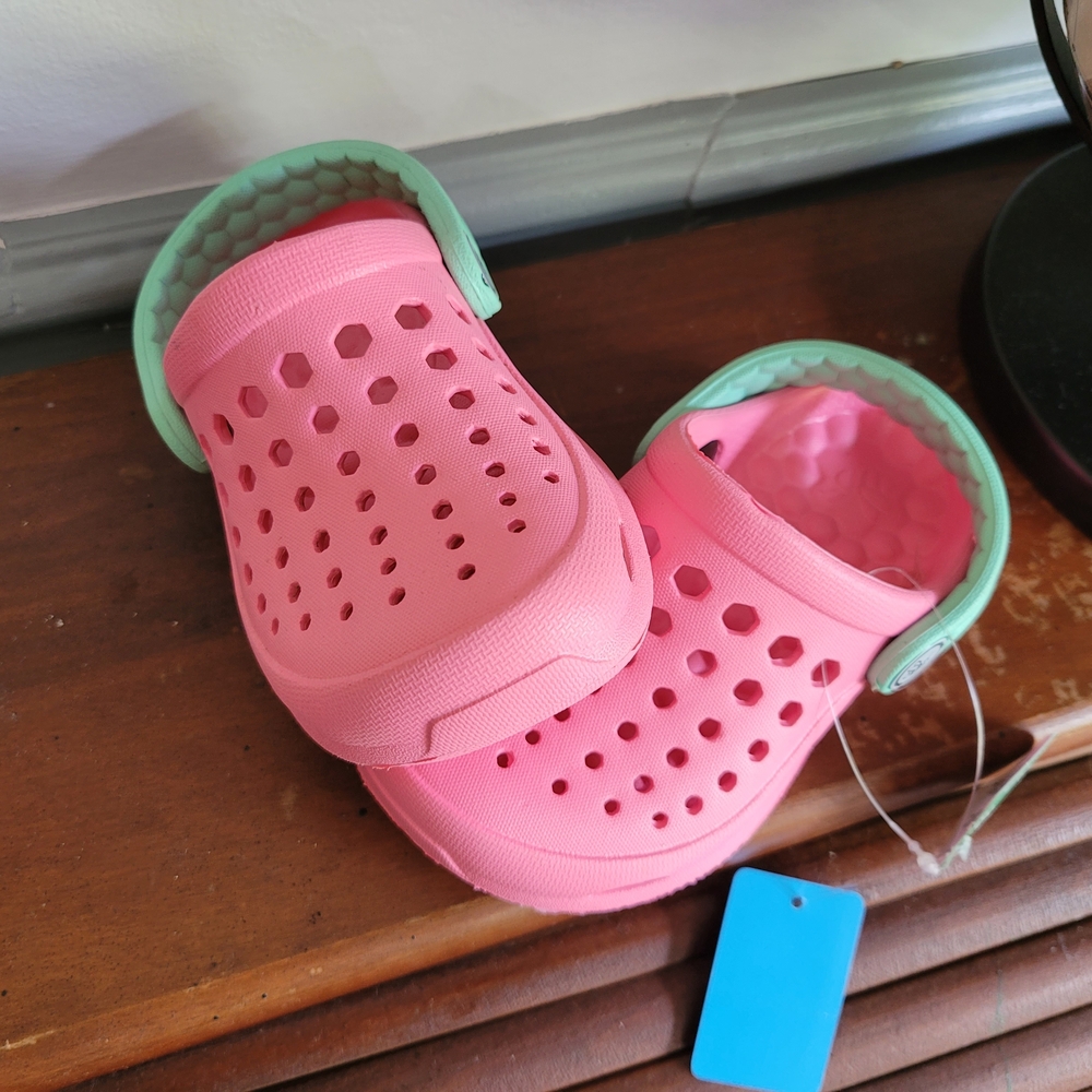 Vibrant Pink and Green Kids Clogs